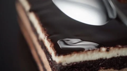 Chocolate dessert is broken with a spoon. Stock Footage 189320979
