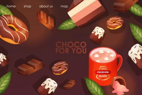 Chocolate dessert choco for you concept web banner flat vector illustration Illustrazione stock