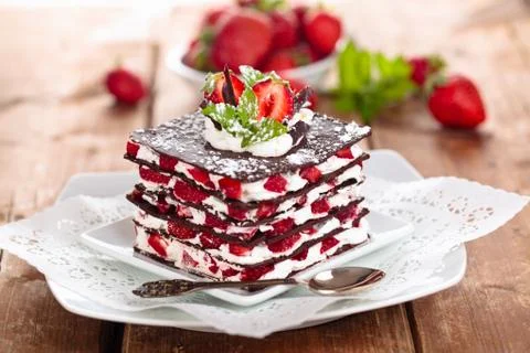 Chocolate dessert with mint. Stock Photos