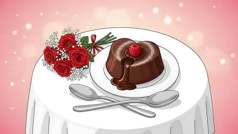 Chocolate dessert with roses Stock Illustration