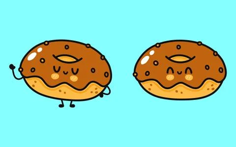 Chocolate Donut character. Vector hand drawn cartoon kawaii character illus.. Stock Illustration