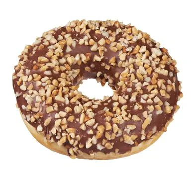 Chocolate Donut with nuts isolated on white background Stock Photos