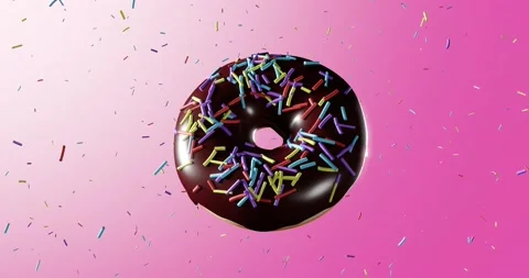 Chocolate Donut Spin Looping and Isolated over pink background - 3d rendered Stock Footage 223001830