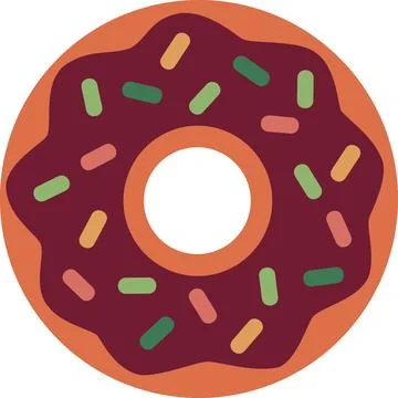 Chocolate donut with sprinkles flat vector icon isolated on white background Stock Illustration