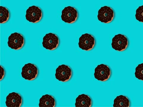 Chocolate donuts pattern with nuts on a blue background イラスト素材