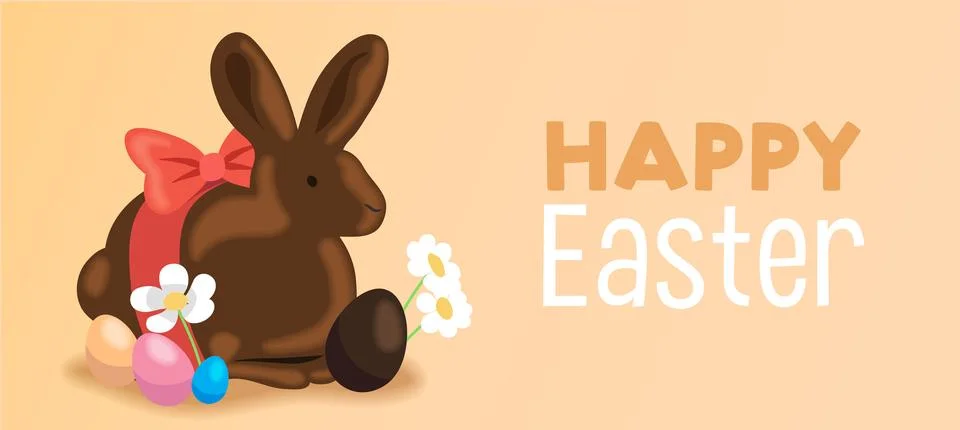 Chocolate easter bunny with eggs vector illustration banner Stock Illustration