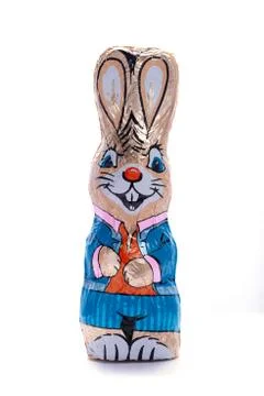 Chocolate Easter bunny on an isolated white background Stock Photos