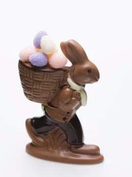 Chocolate Easter Bunny with sugar eggs Stock Photos