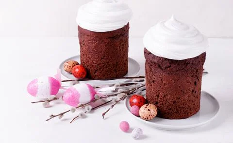 Chocolate Easter cake with marshmallow icing Stock Photos