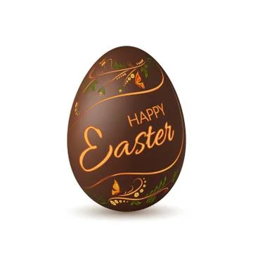 Chocolate Easter egg 3D icon. Brown egg, lettering isolated white background. 스톡 일러스트