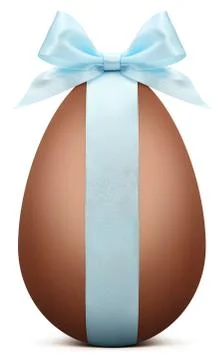 Chocolate Easter Egg with blue ribbon Bow isolated on white background Stock Illustration