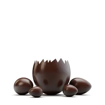 Chocolate easter egg cracked open. 3D Rendering 스톡 일러스트