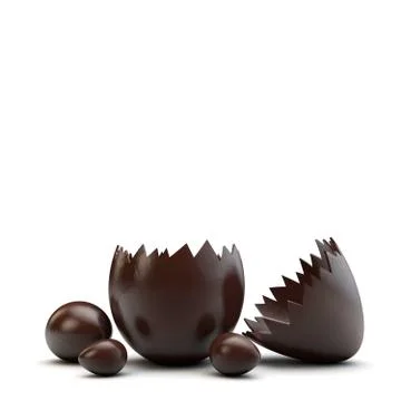Chocolate easter egg cracked open. 3D Rendering Stock Illustration