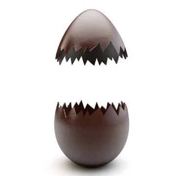 Chocolate easter egg cracked open. 3D Rendering Stock Illustration