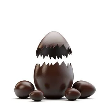 Chocolate easter egg cracked open. 3D Rendering Stock Illustration