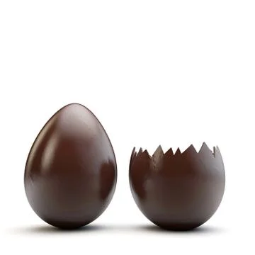Chocolate easter egg cracked open. 3D Rendering Stock Illustration
