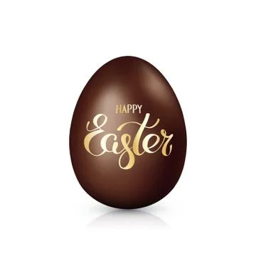 Chocolate easter egg with golden lettering happy easter. Dark chocolate egg Stock Illustration