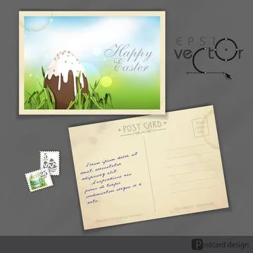 Chocolate Easter Egg. Old Postcard Design, Template. Chocolate Easter Egg.... 스톡 사진