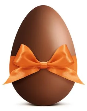 Chocolate Easter Egg with orange ribbon Bow isolated on white background Foto stock