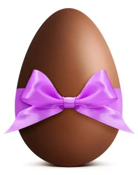 Chocolate Easter Egg with purple ribbon Bow isolated on white background Stock Illustration