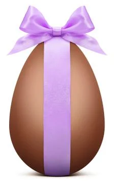 Chocolate Easter Egg with purple ribbon Bow isolated on white background 스톡 일러스트