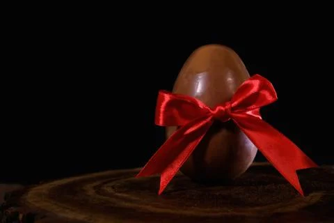 Chocolate Easter egg with red bow Stock Photos