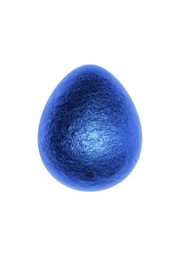 Chocolate easter egg with shiny blue foil on white background. Stock Photos