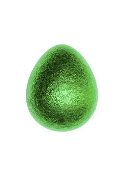 Chocolate easter egg with shiny green foil on white background. Stock Photos