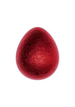 Chocolate easter egg with shiny red foil on white background. Stock Photos