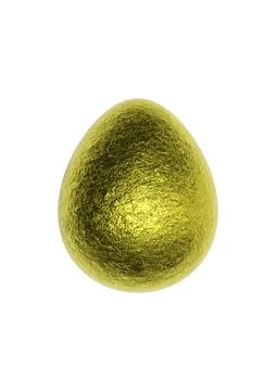 Chocolate easter egg with shiny yellow foil on white background. Stock Photos