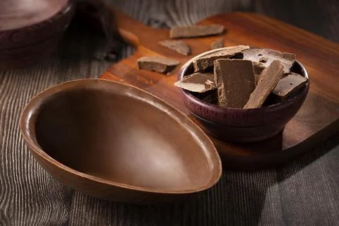 Chocolate easter egg on the table. Stock Photos