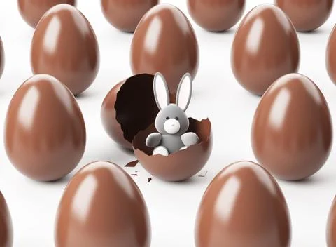 Chocolate easter eggs and gifts, 3d rendering Stock Illustration