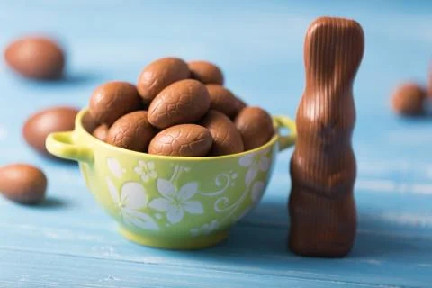 Chocolate easter eggs and rabbit Stock Photos