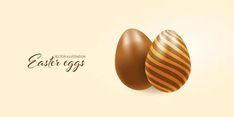 Chocolate Easter eggs, banner, realistic 3d . Vector illustration on transp.. Stock Illustration