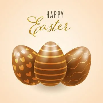 Chocolate easter eggs, banner, realistic 3d square. Vector illustration on .. Stock Illustration