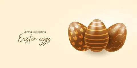 Chocolate easter eggs, banner, realistic 3d. Vector illustration on transpa.. Stock Illustration