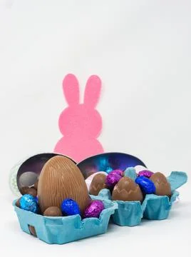 Chocolate Easter eggs on a blank background Stock Photos
