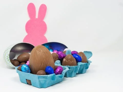 Chocolate Easter eggs on a blank background Stock Photos
