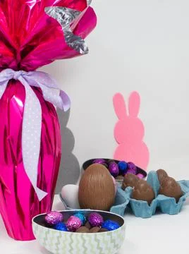Chocolate Easter eggs on a blank background Stock Photos