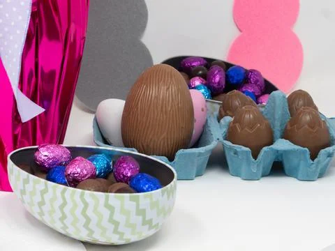 Chocolate Easter eggs on a blank background Stock Photos