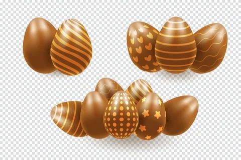 Chocolate Easter eggs, concept, realistic 3d . Vector illustration on trans.. Stock Illustration