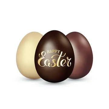 Chocolate easter eggs. Easter gift. Handwritten golden logo. Set of eggs. Vector Illustrazione stock