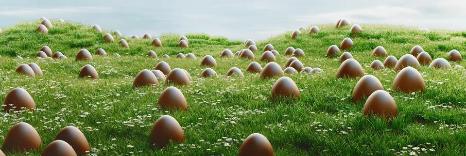 Chocolate easter eggs on grass, 3d rendering Stock Illustration