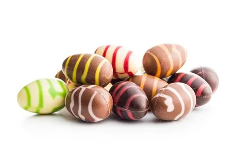 Chocolate easter eggs isolated on white background. Stock Photos