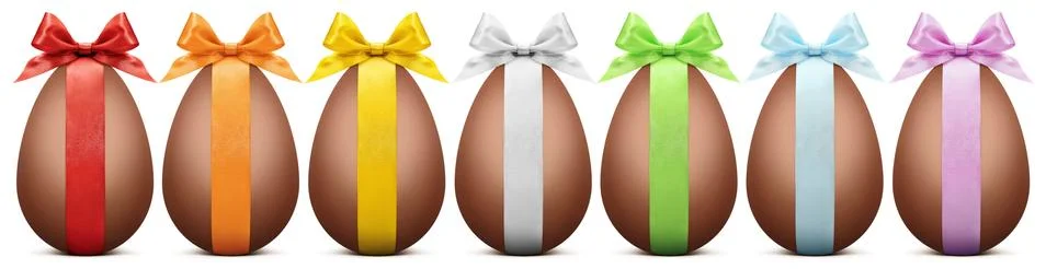 Chocolate easter eggs with ribbon Bow isolated on white background Stock Illustration