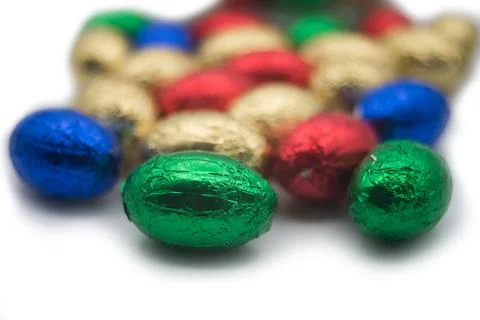 Chocolate easter eggs on white background Stock Photos