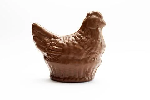 Chocolate Easter Hen On White Background, Isolated Sugary Chicken. Sweet Stock Photos