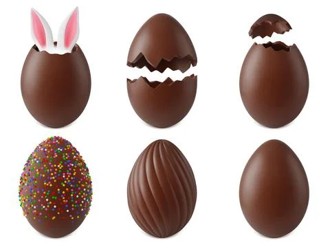 Chocolate easter realistic eggs. 3d egg surprise, easter children cracked Stock Illustration