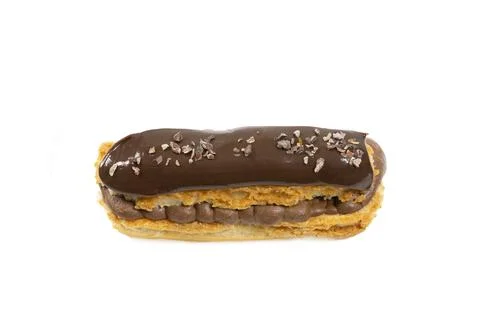 Chocolate eclair on white background Foto stock