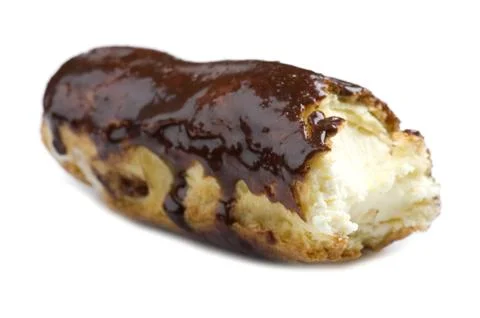 Chocolate eclair on white Stock Photos